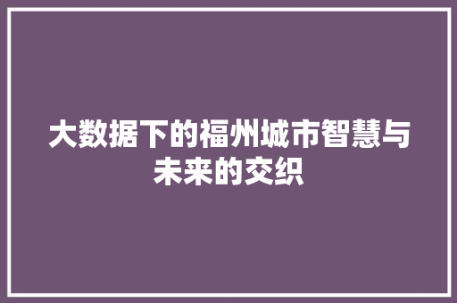 大数据下的福州城市智慧与未来的交织 电脑故障维修