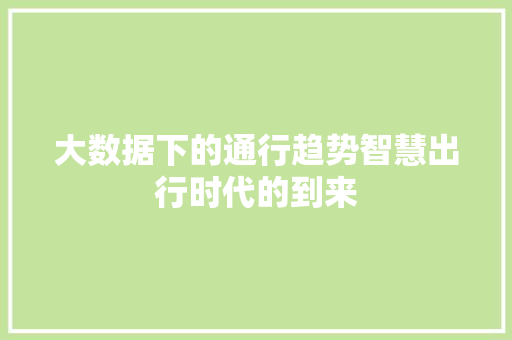 大数据下的通行趋势智慧出行时代的到来 电脑基础