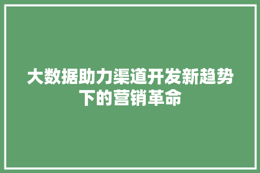 大数据助力渠道开发新趋势下的营销革命 大数据助力渠道开发新趋势下的营销革命