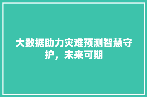 大数据助力灾难预测智慧守护,未来可期 大数据助力灾难预测智慧守护,未来可期
