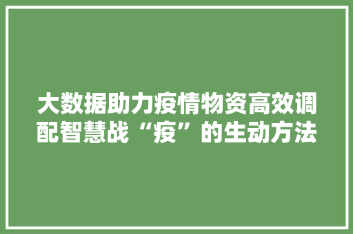 大数据助力疫情物资高效调配智慧战“疫”的生动方法 大数据助力疫情物资高效调配智慧战“疫”的生动方法