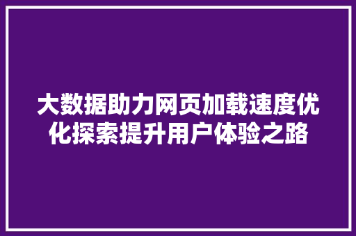 大数据助力网页加载速度优化探索提升用户体验之路