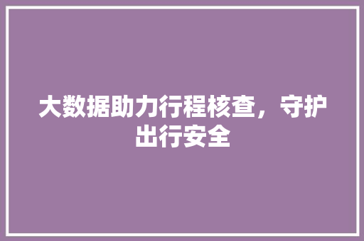 大数据助力行程核查，守护出行安全