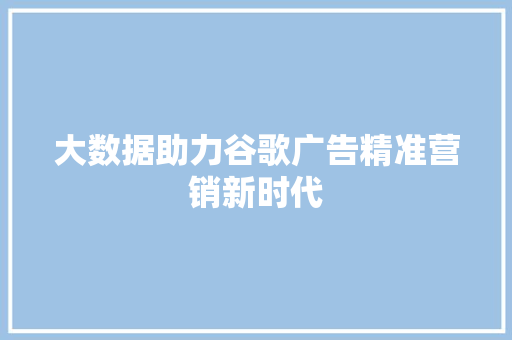 大数据助力谷歌广告精准营销新时代