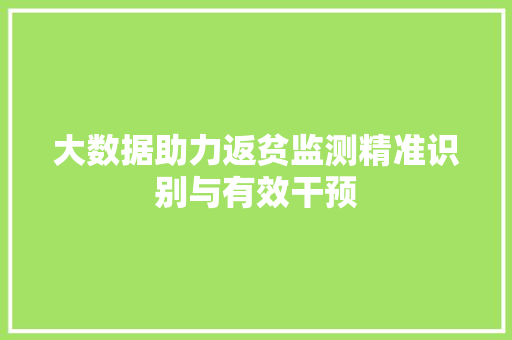 大数据助力返贫监测精准识别与有效干预