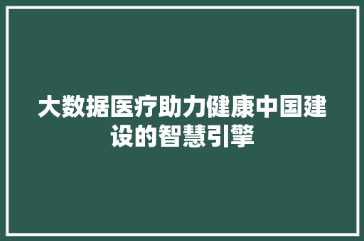 大数据医疗助力健康中国建设的智慧引擎