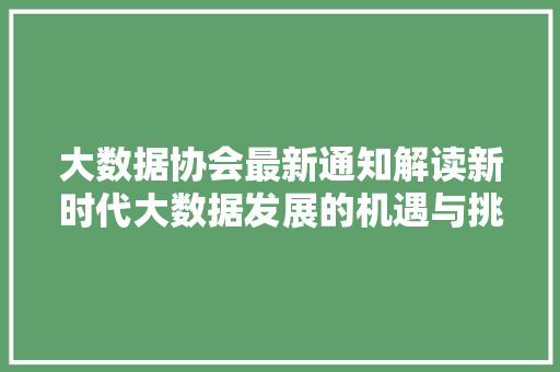 大数据协会最新通知解读新时代大数据发展的机遇与挑战