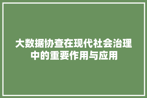 大数据协查在现代社会治理中的重要作用与应用 操作系统