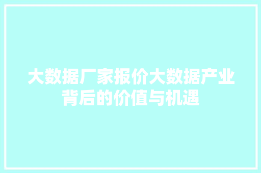大数据厂家报价大数据产业背后的价值与机遇