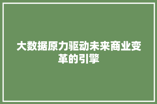 大数据原力驱动未来商业变革的引擎