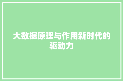 大数据原理与作用新时代的驱动力