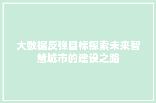 大数据反弹目标探索未来智慧城市的建设之路