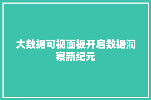 大数据可视面板开启数据洞察新纪元