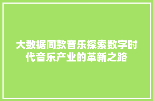 大数据同款音乐探索数字时代音乐产业的革新之路