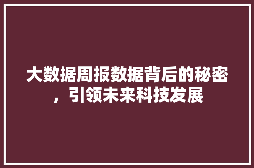 大数据周报数据背后的秘密，引领未来科技发展