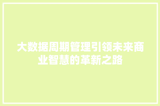 大数据周期管理引领未来商业智慧的革新之路