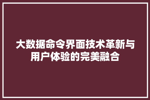 大数据命令界面技术革新与用户体验的完美融合