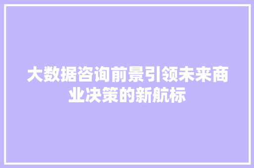 大数据咨询前景引领未来商业决策的新航标