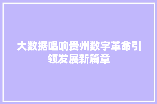 大数据唱响贵州数字革命引领发展新篇章