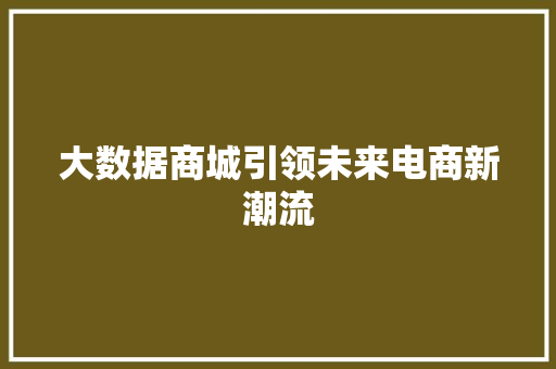 大数据商城引领未来电商新潮流