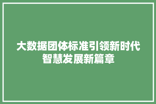 大数据团体标准引领新时代智慧发展新篇章