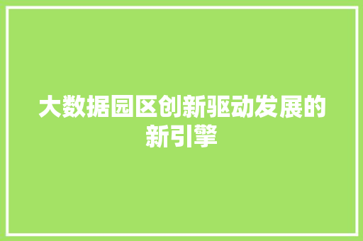 大数据园区创新驱动发展的新引擎