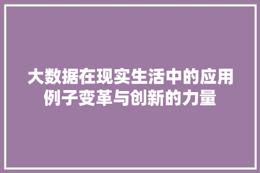 大数据在现实生活中的应用例子变革与创新的力量