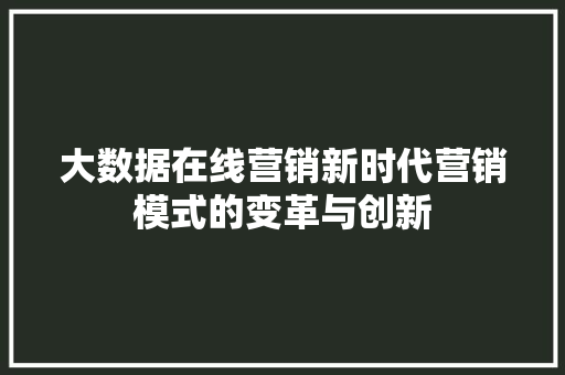 大数据在线营销新时代营销模式的变革与创新 编程语言