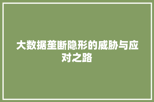 大数据垄断隐形的威胁与应对之路