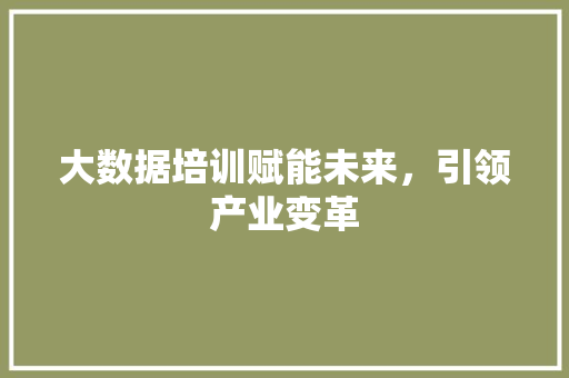 大数据培训赋能未来，引领产业变革