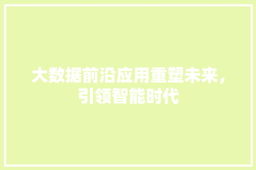 大数据前沿应用重塑未来，引领智能时代
