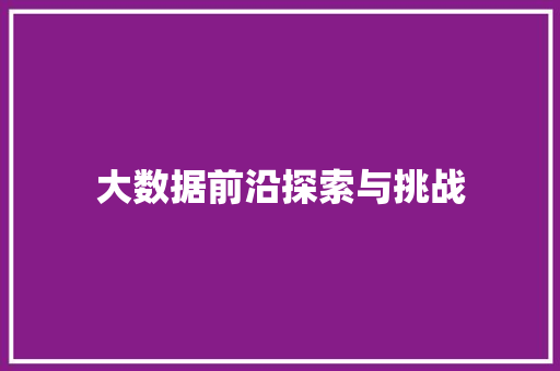 大数据前沿探索与挑战