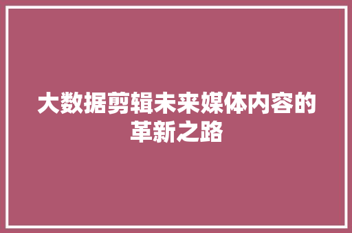 大数据剪辑未来媒体内容的革新之路