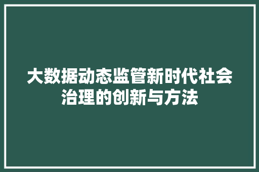 大数据动态监管新时代社会治理的创新与方法