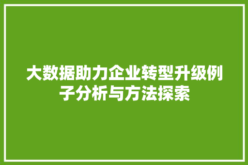 大数据助力企业转型升级例子分析与方法探索