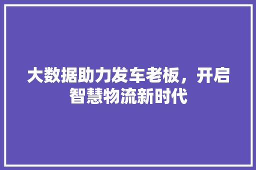 大数据助力发车老板，开启智慧物流新时代