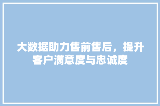 大数据助力售前售后，提升客户满意度与忠诚度