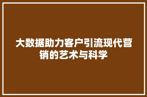 大数据助力客户引流现代营销的艺术与科学