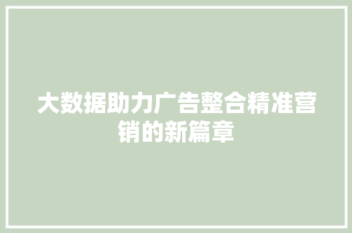 大数据助力广告整合精准营销的新篇章
