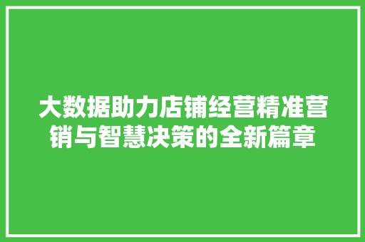 大数据助力店铺经营精准营销与智慧决策的全新篇章