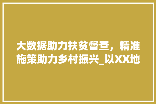 大数据助力扶贫督查，精准施策助力乡村振兴_以XX地区为例