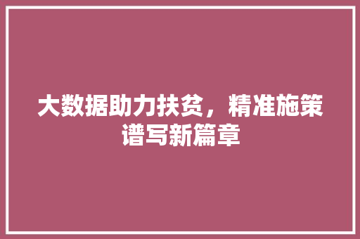 大数据助力扶贫,精准施策谱写新篇章 大数据助力扶贫,精准施策谱写新篇章