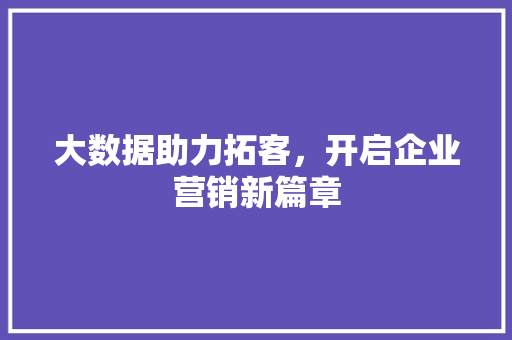 大数据助力拓客,开启企业营销新篇章 大数据助力拓客,开启企业营销新篇章