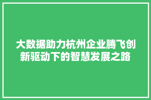 大数据助力杭州企业腾飞创新驱动下的智慧发展之路 大数据助力杭州企业腾飞创新驱动下的智慧发展之路