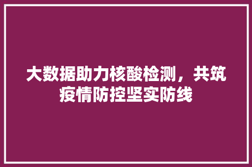 大数据助力核酸检测,共筑疫情防控坚实防线 大数据助力核酸检测,共筑疫情防控坚实防线