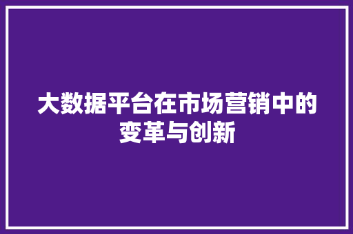 大数据平台在市场营销中的变革与创新