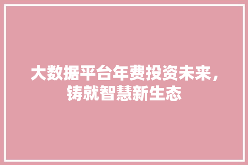 大数据平台年费投资未来，铸就智慧新生态