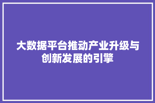 大数据平台推动产业升级与创新发展的引擎