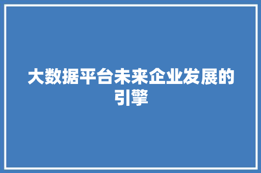 大数据平台未来企业发展的引擎