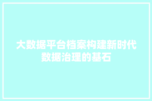 大数据平台档案构建新时代数据治理的基石